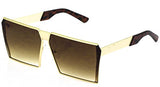 Elite Oversized Flat Top Metal Square Sleek Retro Mirrored Oceanic Lens Sunglasses