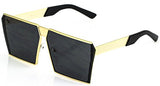 Elite Oversized Flat Top Metal Square Sleek Retro Mirrored Oceanic Lens Sunglasses