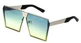 Elite Oversized Flat Top Metal Square Sleek Retro Mirrored Oceanic Lens Sunglasses