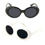 Vintage Sunglasses UV400 Bold Retro Oval Mod Thick Frame Sunglasses Clout Goggles with Dark Round Lens