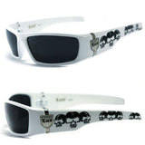 MEN DARK LENS GANGSTER BLACK OG SUNGLASSES  BIKER SKULL PATTERN ON THE ARMS