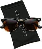 Retro Classic Metal Half Frame Horn Rimmed Sunglasses