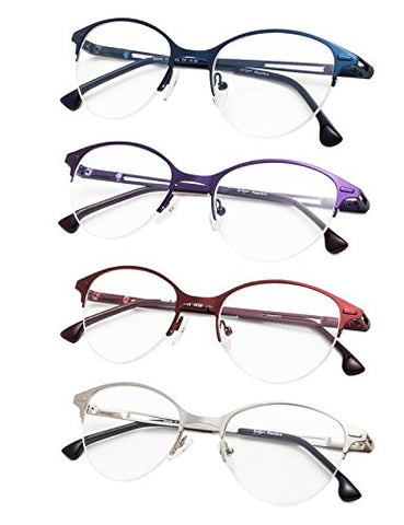 4-Pack Half-Rim Cat-eye Style Reading Glasses with Spring Hinges