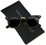 Retro Classic Metal Half Frame Horn Rimmed Sunglasses