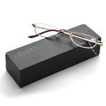 Vintage Alloy Semi Rimless Reading Glasses Men Women Half Frame Slim Glasses with Stylish Case T0340