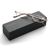 Vintage Alloy Semi Rimless Reading Glasses Men Women Half Frame Slim Glasses with Stylish Case T0340