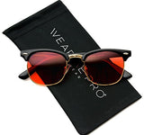 Retro Classic Metal Half Frame Horn Rimmed Sunglasses