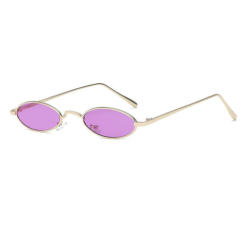 Vintage Slender Oval Sunglasses Small Metal Frame Candy Colors Mens Womens