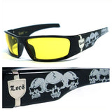 MEN DARK LENS GANGSTER BLACK OG SUNGLASSES  BIKER SKULL PATTERN ON THE ARMS