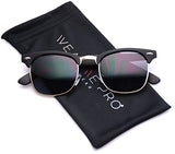 Retro Classic Metal Half Frame Horn Rimmed Sunglasses