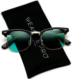 Retro Classic Metal Half Frame Horn Rimmed Sunglasses