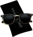 Retro Classic Metal Half Frame Horn Rimmed Sunglasses