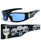 MEN DARK LENS GANGSTER BLACK OG SUNGLASSES  BIKER SKULL PATTERN ON THE ARMS