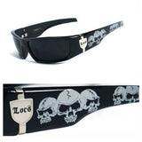 MEN DARK LENS GANGSTER BLACK OG SUNGLASSES  BIKER SKULL PATTERN ON THE ARMS