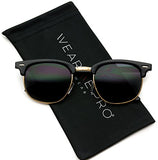 Retro Classic Metal Half Frame Horn Rimmed Sunglasses