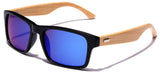Square Bamboo Wood Temples Sports Sunglasses with Reflective Mirror Lenses
