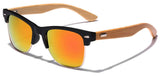Semi Rimless Classic Bamboo Wood Sunglasses with Color Mirror Lenses