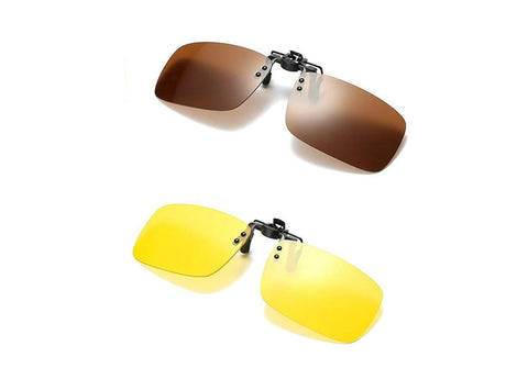 2PCS Polarized Day Night Vision Flip-up Clip-on Lens Driving Glasses Sunglasses