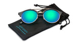 Classic Half Frame Mirrored Round Lens Double Bridge Sunglasses Eyewear