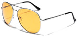 LARGE Classic Men's Full Rim Metal Aviator Sunglasses Yellow Night Driving Lens