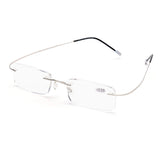 Memory Lightweight Titanium Stainless Steel Rimless Reading Glasses with Light Lenses 1004