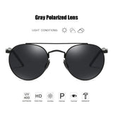 Round Sunglasses Double Bridge Polarized Lens Spring Hinged Al-Mg Temple Lightweight