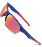 Sports Sunglasses for Men Women, Wrap Semi Rimless Frame Flash Mirror Lens