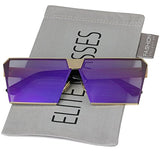 Elite Oversized Flat Top Metal Square Sleek Retro Mirrored Oceanic Lens Sunglasses