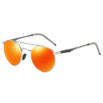 Round Sunglasses Double Bridge Polarized Lens Spring Hinged Al-Mg Temple Lightweight