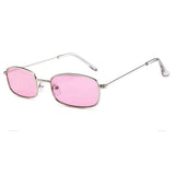 Retro Square Acrylic Flat Lens Small Metal Frame Sunglasses Non Polarized