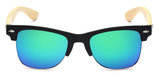 Semi Rimless Classic Bamboo Wood Sunglasses with Color Mirror Lenses