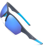 Sports Sunglasses for Men Women, Wrap Semi Rimless Frame Flash Mirror Lens