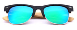 Semi Rimless Classic Bamboo Wood Sunglasses with Color Mirror Lenses