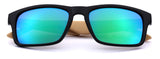 Square Bamboo Wood Temples Sports Sunglasses with Reflective Mirror Lenses