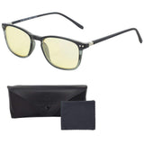 Computer Lens Glasses - Yellow Tinted Lenses with Blue Anti Reflective Coating to Reduce Eye Strain and Screen and Monitor Glare - Bonus Case and Cleaning Cloth -