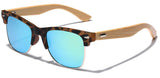 Semi Rimless Classic Bamboo Wood Sunglasses with Color Mirror Lenses