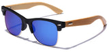 Semi Rimless Classic Bamboo Wood Sunglasses with Color Mirror Lenses