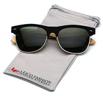 Bamboo Wood Polarized Sunglasses Retro Fashion Semi Rimless Style Frame