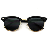 Retro Classic Metal Half Frame Horn Rimmed Sunglasses