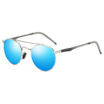 Round Sunglasses Double Bridge Polarized Lens Spring Hinged Al-Mg Temple Lightweight