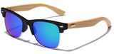 Semi Rimless Classic Bamboo Wood Sunglasses with Color Mirror Lenses