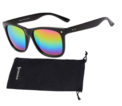 Best Value Retro Large Horn Rimmed Mirror Lens Wayfarer Polarized Sunglasses