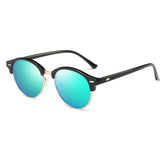 Polarized Clubmaster Round Sunglasses Unisex Semi-Rimless Horn Rimmed