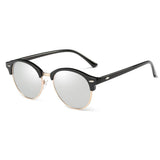 Polarized Clubmaster Round Sunglasses Unisex Semi-Rimless Horn Rimmed