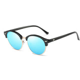 Polarized Clubmaster Round Sunglasses Unisex Semi-Rimless Horn Rimmed