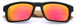 Square Bamboo Wood Temples Sports Sunglasses with Reflective Mirror Lenses