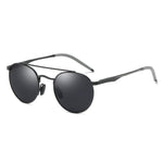 Round Sunglasses Double Bridge Polarized Lens Spring Hinged Al-Mg Temple Lightweight