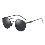 Round Sunglasses Double Bridge Polarized Lens Spring Hinged Al-Mg Temple Lightweight