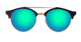 Classic Half Frame Mirrored Round Lens Double Bridge Sunglasses Eyewear