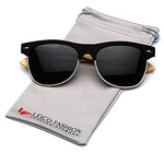 Bamboo Wood Polarized Sunglasses Retro Fashion Semi Rimless Style Frame